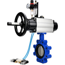 Затвор дисковый поворотный WBV1631E-2W-Fb-H Ду125 Ру16 LUG корпус - чугун QT450, диск - нержавеющая сталь 304, уплотнение - EPDM, с пневмоприводом PA-DA-105-1, пневмораспределителем 4V320-10 AC220V и БПВ AFC2000