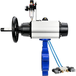 Затвор дисковый поворотный WBV1631E-2W-Fb-H Ду125 Ру16 LUG корпус - чугун QT450, диск - нержавеющая сталь 304, уплотнение - EPDM, с пневмоприводом PA-DA-105-1, пневмораспределителем 4V320-10 AC220V и БПВ AFC2000