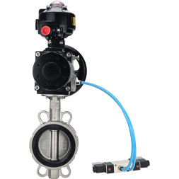Затвор дисковый поворотный WBV3232E-2W-Fb-H Ду150 Ру16, корпус - нержавеющая сталь 316L, диск - нержавеющая сталь 316L, уплотнение - EPDM, с пневмоприводом PA-DA-105-1 двойного действия, с пневмораспределителем 4V320-08 AC220V, с БКВ APL-510N EX
