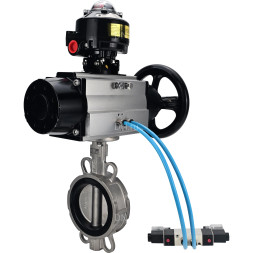 Затвор дисковый поворотный WBV3232E-2W-Fb-H Ду150 Ру16, корпус - нержавеющая сталь 316L, диск - нержавеющая сталь 316L, уплотнение - EPDM, с пневмоприводом PA-DA-105-1 двойного действия, с пневмораспределителем 4V320-08 AC220V, с БКВ APL-510N EX