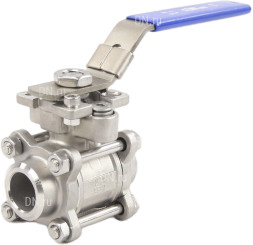 Кран шаровой BV3232P(3pc)-FP-W-ISO-H Ду10 Ру63 полнопроходной двухходовой, нержавеющая сталь SS316, под приварку, уплотнение - PTFE, с ISO фланцем и рукояткой