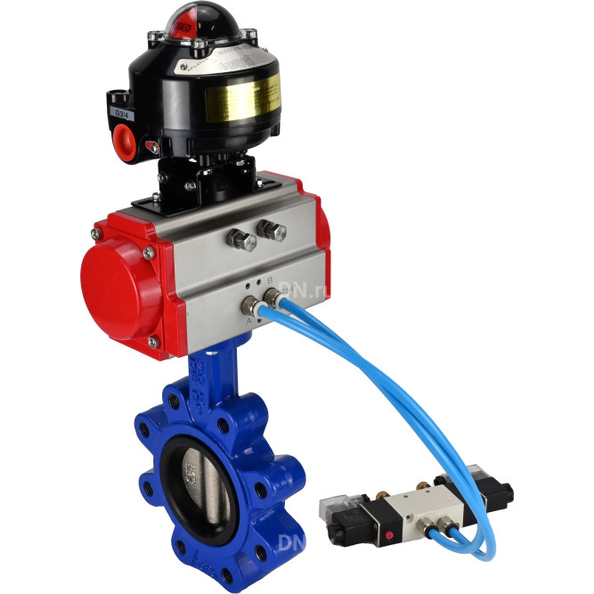 Затвор дисковый поворотный WBV1616E-2W-Fb-H Ду100 Ру16 LUG корпус - чугун QT450, диск - чугун QT450, уплотнение - EPDM, с пневмоприводом PA-DA-083, пневмораспределителем 4V320-08 AC220V и БКВ APL-510N EX в Алматы