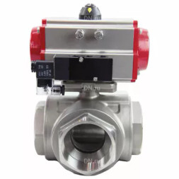 Кран шаровой BV3232P(4pc)-SP-3WL-T-ISO-H Ду20 Ру63, стандартнопроходной, четырехсоставной, корпус - нержавеющая сталь 316, уплотнение - PTFE, внутренняя резьба, с пневмоприводом PA-SA-052 двойного действия, пневмораспределителем 4V320-10 AC220V