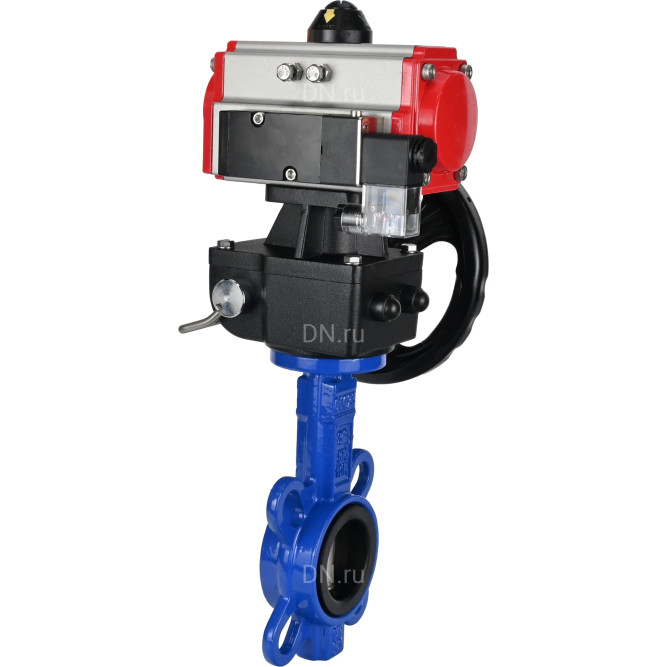 Затвор дисковый поворотный WBV1132N-2W-Fb-H Ду250 Ру16, корпус - чугун GG25, диск - нержавеющая сталь 316L, уплотнение - NBR, с пневмоприводом PA-DA-140, пневмораспределителем 4M310-08 AC220V, ручным дублером MON4-1200-T54-ISO в Алматы