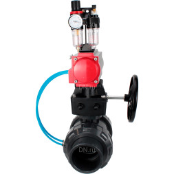 Кран шаровой BV4242E-FP-GRM-ISO Дн65 Ру10 полнопроходной, корпус - НПВХ, шар - НПВХ, уплотнение - EPDM, с пневмоприводом PA-DA-065, пневмораспределителем 4V320-08 AC220V, ручным дублером MON1-250-T26-ISO и БПВ AFC2000