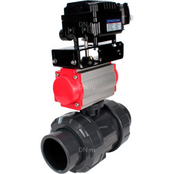 Кран шаровой BV4242E-FP-GRM-ISO Дн80 Ру10 полнопроходной, корпус - НПВХ, шар - НПВХ, уплотнение - EPDM, с пневмоприводом PA-DA-065 и пневмопозиционером YT-1000RSN с обратной связью