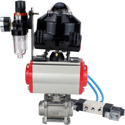 Кран шаровой BV3232P(3pc)-FP-W-ISO-H Ду25 Ру63 полнопроходной двухходовой, нержавеющая сталь SS316, под приварку, уплотнение - PTFE, с пн.приводом PA-DA-052 пн.распределителем 4V320-10 AC220V БПВ AFC2000 БКВ APL-510N-EX