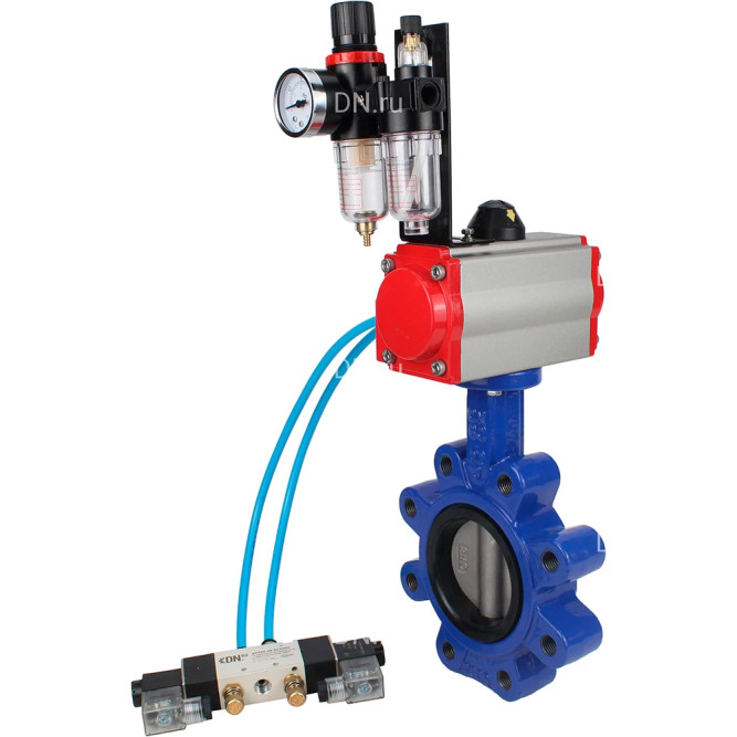 Затвор дисковый поворотный WBV1631N-2W-Fb-H Ду80 Ру16 LUG, корпус - чугун QT450, диск - нержавеющая сталь 304, уплотнение - NBR, с пневмоприводом PA-SA-105, пневмораспределителем 4M320-08 AC220V и БПВ AFC2000 в Алматы