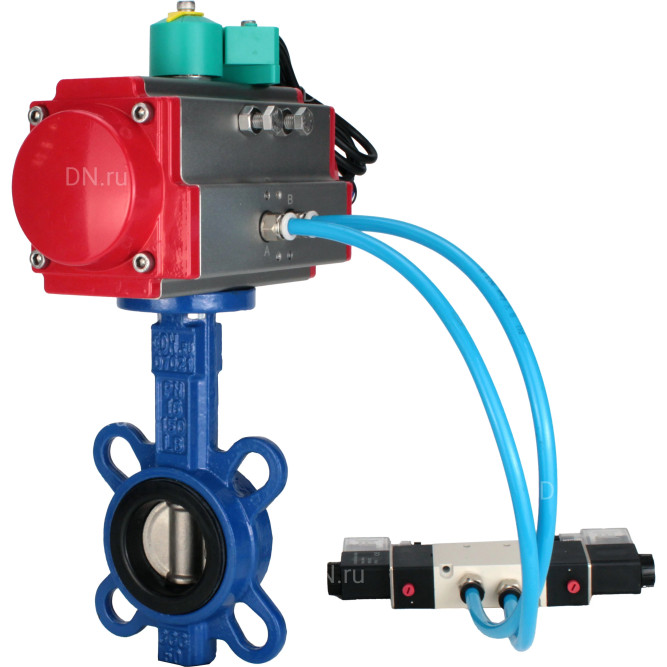 Затвор дисковый поворотный WBV1132N-2W-Fb-H Ду125 Ру16 корпус - чугун GG25, диск - нержавеющая сталь 316L, уплотнение - NBR, с пневмоприводом PA-DA-105, пневмораспределителем 4V320-10 AC220V и магнитным переключателем ALS200D в Алматы