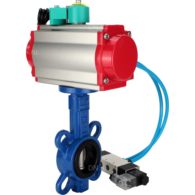 Затвор дисковый поворотный WBV1132N-2W-Fb-H Ду125 Ру16 корпус - чугун GG25, диск - нержавеющая сталь 316L, уплотнение - NBR, с пневмоприводом PA-DA-105, пневмораспределителем 4V320-10 AC220V и магнитным переключателем ALS200D в Алматы