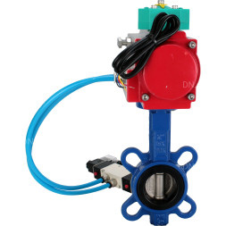 Затвор дисковый поворотный WBV1132N-2W-Fb-H Ду125 Ру16 корпус - чугун GG25, диск - нержавеющая сталь 316L, уплотнение - NBR, с пневмоприводом PA-DA-105, пневмораспределителем 4V320-10 AC220V и магнитным переключателем ALS200D