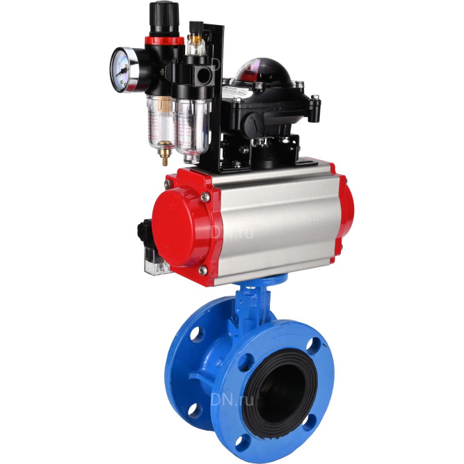 Затвор дисковый поворотный WBV1313E-2W-F-H Ду150 Ру16 фланцевый, корпус - чугун GGG40, диск - чугун GGG40, EPDM, с пневмоприводом PA-DA-130, пневмораспределителем 4M310-08 AC220V, БКВ APL-210N и БПВ AFC2000 в Алматы