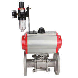 Кран шаровой BV3131P(3pc)-FP-F-ISO-H Ду32 Ру40, трехсоставной полнопроходной фланцевый, нержавеющая сталь SS304, уплотнение - PTFE, с пневмоприводом PA-SA-083 с возвратными пружинами, с пневмораспределителем 4M310-08 DC24V, с БПВ AFC2000