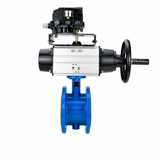 Затвор дисковый поворотный WBV1331E-2W-F-H Ду100 Ру16 фланцевый, корпус - чугун GGG40, диск - нержавеющая сталь 304, уплотнение - EPDM, с пневмоприводом PA-DA-105-1 и позиционером YT-1000RSN с обратной связью в Алматы