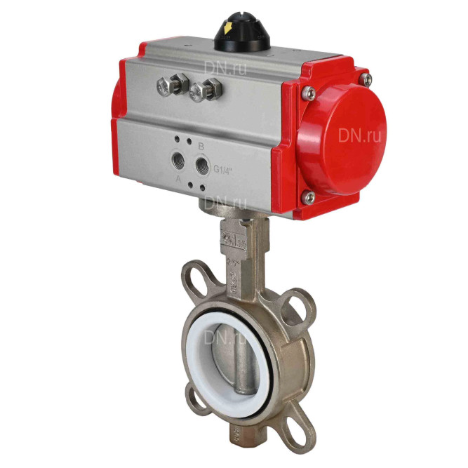 Затвор дисковый поворотный WBV3131P-2W-Fb-H Ду125 Ру16, корпус - нержавеющая сталь 304, диск - нержавеющая сталь 304, уплотнение - PTFE, с пневмоприводом PA-SA-140 с возвратными пружинами в Алматы
