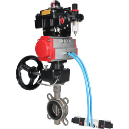 Затвор дисковый поворотный WBV3131E-2W-Fb-H Ду65 Ру16, корпус - нерж.сталь 304, диск - нерж.сталь 304, EPDM, с пневмоприводом PA-DA-065, пневмораспределителем 4V320-08 AC220V, БКВ APL-410N EX, ручным дублером MON1-250-T26-ISO и БПВ AFC2000