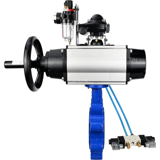 Затвор дисковый поворотный WBV1616E-2W-Fb-H Ду125 Ру16 LUG корпус - чугун QT450, диск - чугун QT450, уплотнение - EPDM, с пневмоприводом PA-DA-105-1, пневмораспределителем 4V320-08 AC220V, БКВ APL-210N и БПВ AFC2000 в Алматы