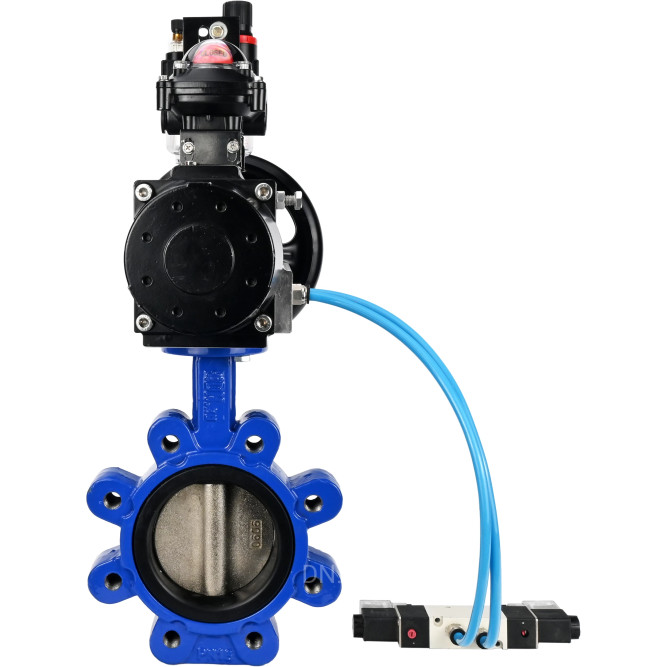 Затвор дисковый поворотный WBV1616E-2W-Fb-H Ду125 Ру16 LUG корпус - чугун QT450, диск - чугун QT450, уплотнение - EPDM, с пневмоприводом PA-DA-105-1, пневмораспределителем 4V320-08 AC220V, БКВ APL-210N и БПВ AFC2000 в Алматы