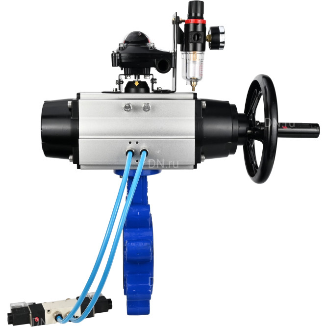 Затвор дисковый поворотный WBV1616E-2W-Fb-H Ду125 Ру16 LUG корпус - чугун QT450, диск - чугун QT450, уплотнение - EPDM, с пневмоприводом PA-DA-105-1, пневмораспределителем 4V320-08 AC220V, БКВ APL-210N и БПВ AFC2000 в Алматы