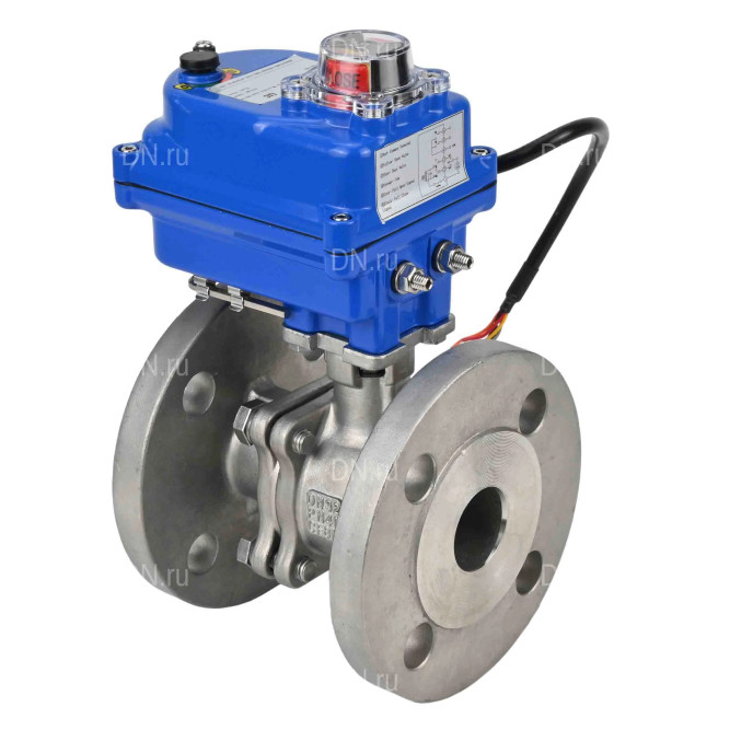 Кран шаровой BV3232P(2pc)-FP-F-ISO-H Ду20 Ру40 полнопроходной двухходовой, нержавеющая сталь 316, фланцевый, уплотнение - PTFE, с электроприводом QT-N-003EM-O1-24VDC-У1 blue в Алматы
