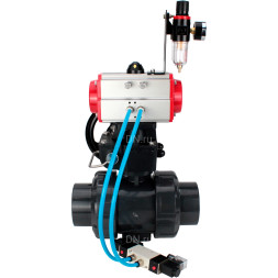 Кран шаровой BV4242E-FP-GRM-ISO Дн100 Ру10 полнопроходной, корпус - НПВХ, шар - НПВХ, уплотнение - EPDM, с пневмоприводом PA-DA-065, пневмораспределителем 4V320-08 AC220V, ручным дублером MON1-250-T26-ISO и БПВ AFC2000