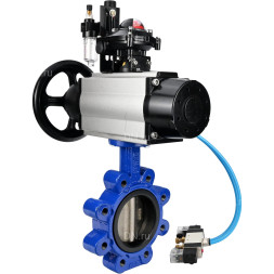 Затвор дисковый поворотный WBV1616E-2W-Fb-H Ду150 Ру16 LUG корпус - чугун QT450, диск - чугун QT450, уплотнение - EPDM, с пневмоприводом PA-DA-105-1, пневмораспределителем 4V320-08 AC220V, БКВ APL-210N и БПВ AFC2000