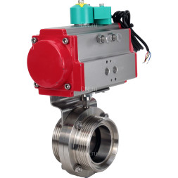 Затвор дисковый поворотный WBV3131S-2W-T-H Ду25 Ру10 резьбовой, пищевая нержавеющая сталь 304, уплотнение - Silicon, с пневмоприводом PA-DA-052 и магнитным переключателем ALS200D
