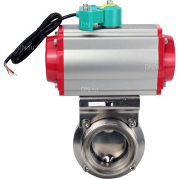 Затвор дисковый поворотный WBV3131S-2W-T-H Ду25 Ру10 резьбовой, пищевая нержавеющая сталь 304, уплотнение - Silicon, с пневмоприводом PA-DA-052 и магнитным переключателем ALS200D