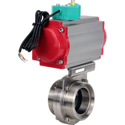 Затвор дисковый поворотный WBV3131S-2W-T-H Ду25 Ру10 резьбовой, пищевая нержавеющая сталь 304, уплотнение - Silicon, с пневмоприводом PA-DA-052 и магнитным переключателем ALS200D