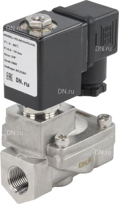 Клапан электромагнитный VS431-ET-NC-24VAC 3/8″ Ду10 Ру16 пилотного действия двухходовой, корпус - сталь нержавеющая 304, присоединение - внутренняя резьба, уплотнение - EPDM, нормально-закрытый, катушка - 24В AC в Алматы