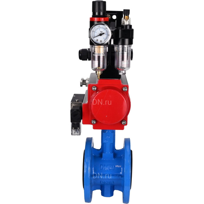 Затвор дисковый поворотный WBV1313E-2W-F-H Ду50 Ру16 фланцевый, корпус - чугун GGG40, диск - чугун GGG40, EPDM, с пневмоприводом PA-DA-105, пневмораспределителем 4M310-08 AC220V, БКВ APL-210N и БПВ AFC2000 в Алматы