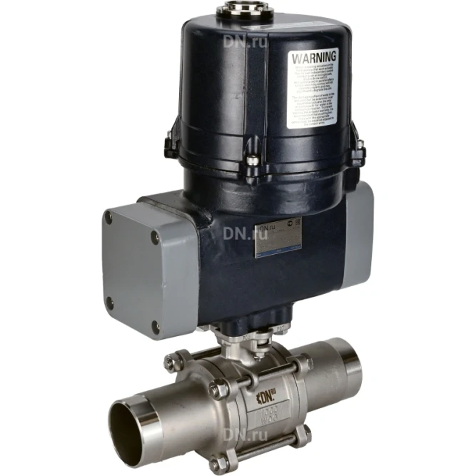 Кран шаровой BV3232P(3pc)-FP-W-ISO-H LONG Ду15 Ру63 полнопроходной, под приварку, корпус - нержавеющая сталь SS316, уплотнение - PTFE, с электроприводом четвертьоборотным QTSA-N-003EM-O0-220VAC с пружинным возвратом в Алматы