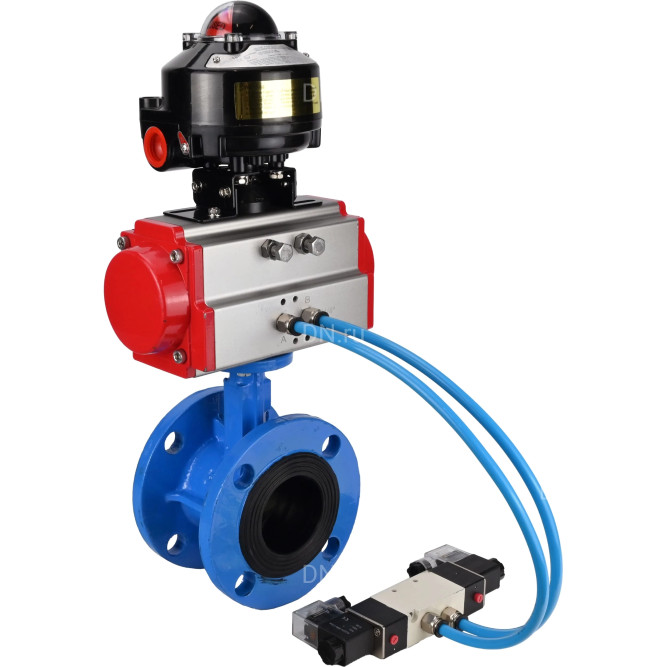 Затвор дисковый поворотный WBV1313E-2W-F-H Ду65 Ру16 фланцевый, корпус - чугун GGG40, диск - чугун GGG40, уплотнение - EPDM, с пневмоприводом PA-DA-105, пневмораспределителем 4V320-08 AC220V и БКВ APL-510N EX в Алматы