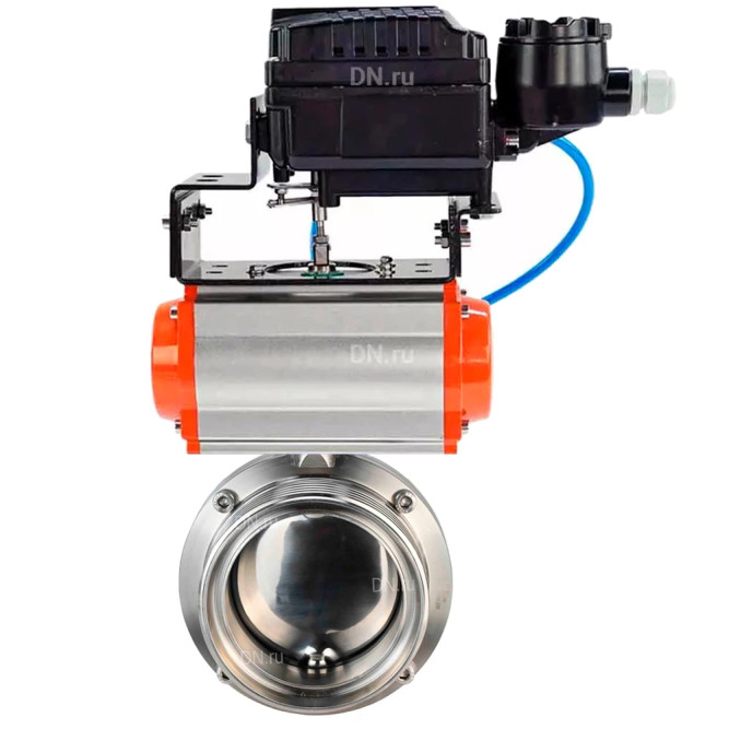 Затвор дисковый поворотный WBV3131S-2W-T-H Ду25 Ру10 резьбовой, пищевая нержавеющая сталь 304, уплотнение – Silicon, с пневмоприводом PA-SA-065 и позиционером YT-1000RSN с обратной связью в Алматы