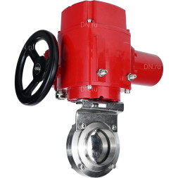Затвор дисковый поворотный WBV3131E-2W-W-H Ду15 Ру10 под приварку, корпус - пищевая нержавеющая сталь 304, уплотнение - EPDM, с электроприводом QT-EX-005M-O2-380VAC-У1 с моментной муфтой и штурвалом