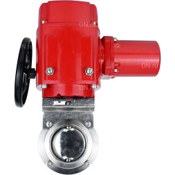 Затвор дисковый поворотный WBV3131E-2W-W-H Ду15 Ру10 под приварку, корпус - пищевая нержавеющая сталь 304, уплотнение - EPDM, с электроприводом QT-EX-005M-O2-380VAC-У1 с моментной муфтой и штурвалом