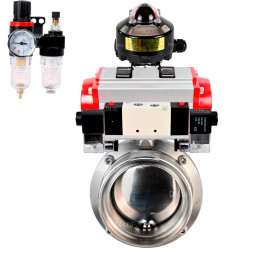 Затвор дисковый поворотный WBV3131E-2W-T-H Ду15 Ру10 резьбовой, корпус - пищевая нержавеющая сталь 304, уплотнение - EPDM, с пневмоприводом PA-SA-065, пневмораспределителем 4M320-08 AC220V, БКВ APL-510N EX, БПВ AFC2000