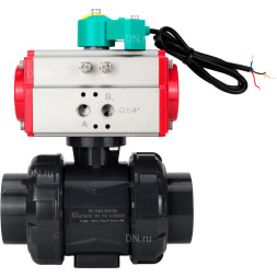 Кран шаровой BV4242E-FP-GRM-ISO Дн25 Ру10 полнопроходной, корпус - НПВХ, шар - НПВХ, уплотнение - EPDM, с пневмоприводом PA-DA-052 и магнитным переключателем ALS200D