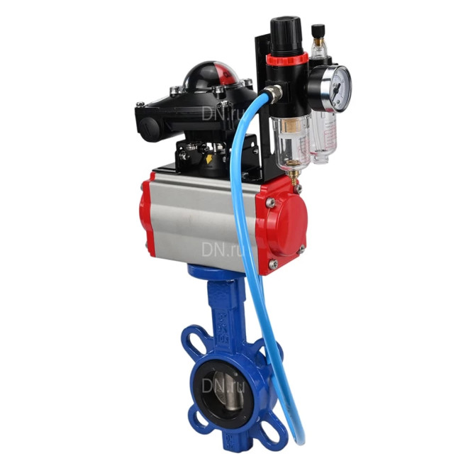 Затвор дисковый поворотный WBV1432E-2W-Fb-H Ду40 Ру16, корпус - чугун GGG50, диск - нержавеющая сталь 316L, уплотнение - EPDM, с пневмоприводом PA-DA-052, пневмораспределителем 4M310-08 DC24V, БКВ APL-210N, БПВ AFC2000 в Алматы