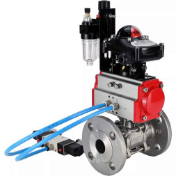 Кран шаровой BV3232P(3pc)-FP-F-ISO-H Ду100 Ру25 фланцевый с ISO-фланцем, корпус - нержавеющая сталь 316, полнопроходной, уплотнение - PTFE, с пневмоприводом PA-DA-105, пневмораспределителем 4V320-10 AC220V, БКВ APL-410N Ex, БПВ AFC2000