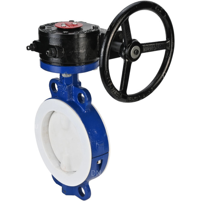 Затвор дисковый поворотный WBV3434Pf-2W-Fb-R Ду200 Ру16 корпус - углеродистая сталь WCB, диск - углеродистая сталь WCB, футерованный PTFE, уплотнение - PTFE, межфланцевый, с редуктором в Алматы