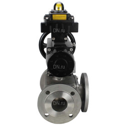 Кран шаровой BV3232P(4pc)-FP-3WL-F Ду100 Ру16 полнопроходной трехходовой, фланцевый, корпус - нержавеющая сталь SS316, с пневмоприводом PA-DA-105-1 двойного действия и БКВ APL-410N EX