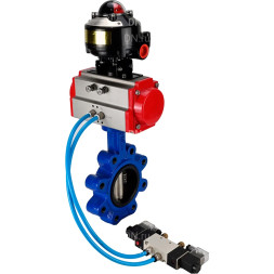 Затвор дисковый поворотный WBV1616N-2W-Fb-H Ду65 Ру16 LUG, корпус - чугун QT450, диск - чугун QT450, уплотнение - NBR, с пневмоприводом PA-SA-105, пневмораспределителем 4M320-10 AC220V и БКВ APL-510N EX