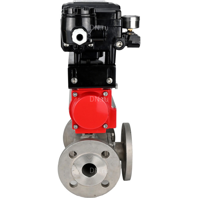 Кран шаровой BV3232P(4pc)-FP-3WL-F Ду25 Ру16 полнопроходной трехходовой, фланцевый, корпус - нержавеющая сталь SS316, с пневмоприводом PA-SA-083 с возвратными пружинами и пневмопозиционером YT-1000RSN с обратной связью в Алматы