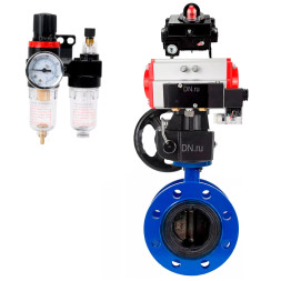 Затвор дисковый поворотный WBV1331E-2W-F-H Ду50 Ру16 фланцевый, чугун GGG40/нержавеющая сталь 304, EPDM, с пневмоприводом PA-DA-105, пневмораспределителем 4M310-08 AC220V, БКВ APL-410N EX, ручным дублером MON3-700-T38-ISO и БПВ AFC2000