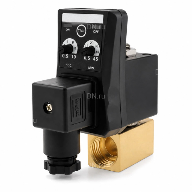 Клапан электромагнитный VS1200-NT-NC 1/2″ Ду15 Ру16, соленоидный двухходовой, корпус - латунь, уплотнение - NBR, резьбовой, нормально-закрытый, прямого действия, катушка - 220В, с электронным таймером слива для управления конденсатом в Алматы