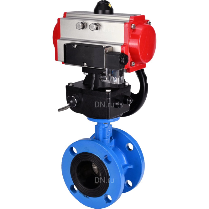 Затвор дисковый поворотный WBV1313E-2W-F-H Ду50 Ру16 фланцевый, корпус - чугун GGG40, диск - чугун GGG40, EPDM, с пневмоприводом PA-DA-105, пневмораспределителем 4M310-08 DC24V и ручным дублером MON1-250-T26-ISO в Алматы