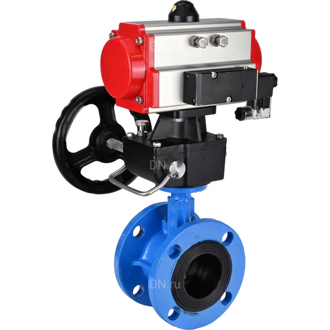 Затвор дисковый поворотный WBV1313E-2W-F-H Ду50 Ру16 фланцевый, корпус - чугун GGG40, диск - чугун GGG40, EPDM, с пневмоприводом PA-DA-105, пневмораспределителем 4M310-08 DC24V и ручным дублером MON1-250-T26-ISO в Алматы