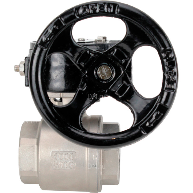Кран шаровой BV3232P(2pc)-FP-T-ISO-H Ду15 Ру63 полнопроходной двухходовой, нержавеющая сталь SS316, внутренняя резьба, уплотнение - PTFE, с редуктором RDN RQN1-150Z-T24 в Алматы
