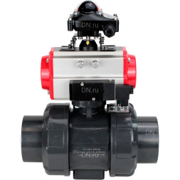 Кран шаровой BV4242E-FP-GRM-ISO Дн100 Ру10 полнопроходной, корпус - НПВХ, шар - НПВХ, уплотнение - EPDM, с пневмоприводом PA-SA-083, пневмораспределителем 4M310-08 DC24V и БКВ APL-210N